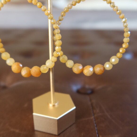 Chan Luu faceted Yellow Jade (70+) front facing hoops earrings 2" long drops - Picture 7 of 14